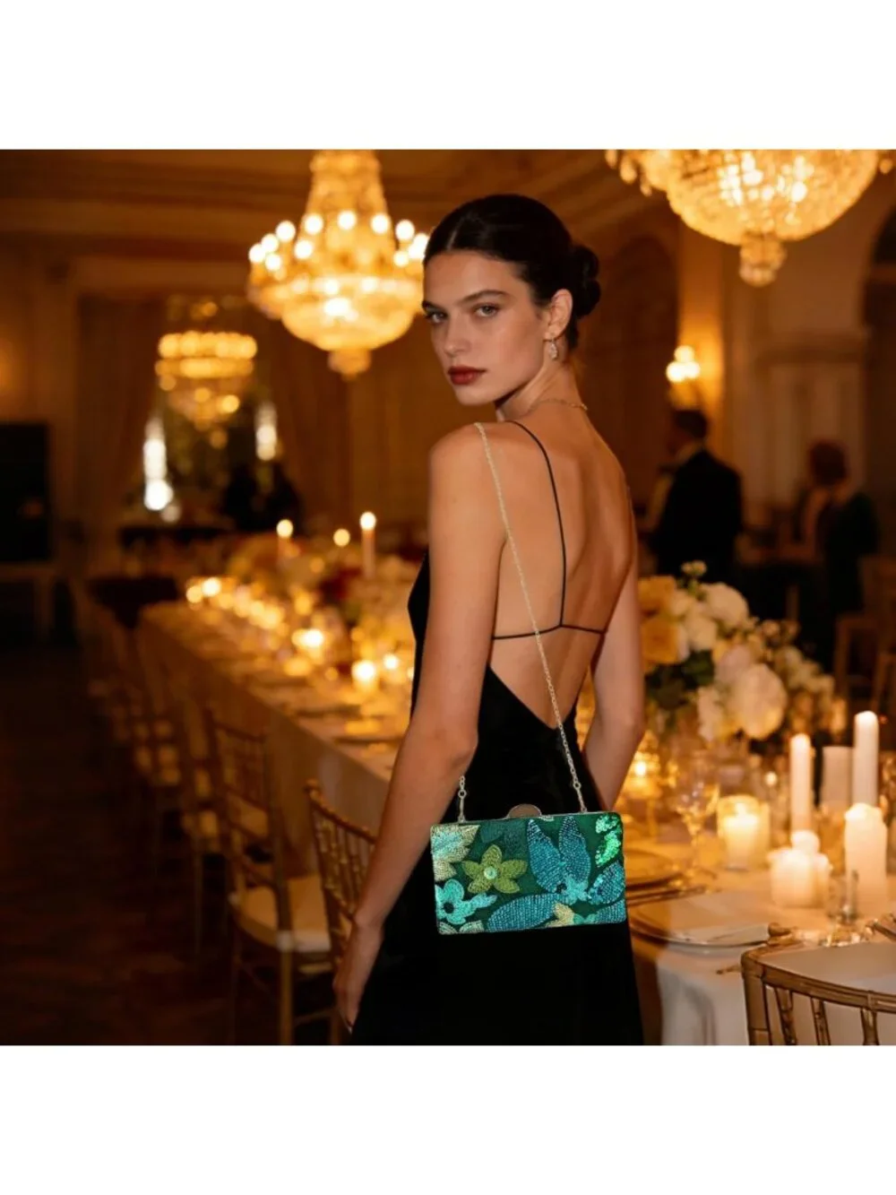 Floral Beaded Sequin Clutch Purse | Embroidered Evening Bag for Weddings